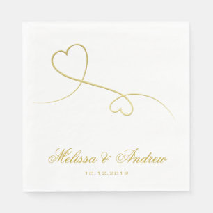 Serviette Jetable Deux Coeurs Or Élégants   Mariage personnalisé