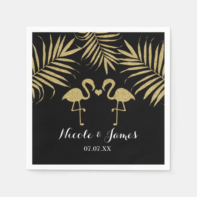 Serviette Jetable Deux Flamants roses Aime les serviettes noires et  (Devant)
