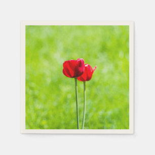 Serviette Jetable Deux fleurs de tulipes rouges