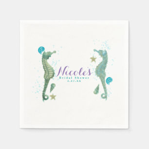 Serviette Jetable Deux hippocampes aquarelle mariage plage fiançaill