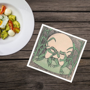 Serviette Jetable Deux Vintages Amour Amoureux Grenouilles Vertes Lu