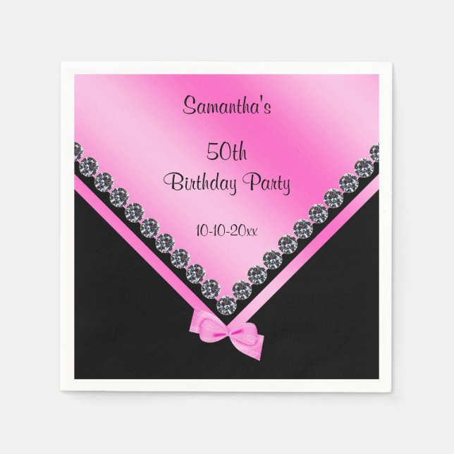 Serviette Jetable Diamants mousseux et Bow rose 50e anniversaire (Devant)