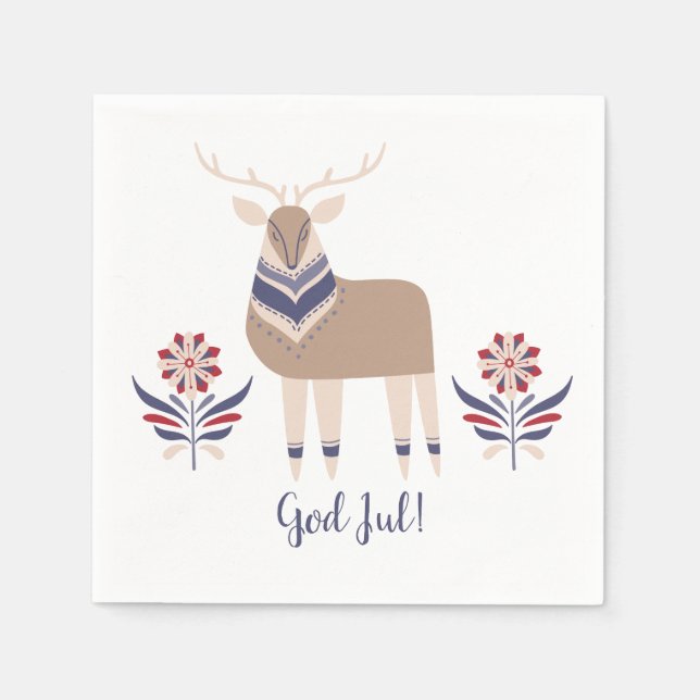 Serviette Jetable Dieu Jul Deer et Fleurs Design nordique Noël | (Devant)