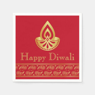 Serviette Jetable Diwali Papier Napkin Gold Diya Motif indien