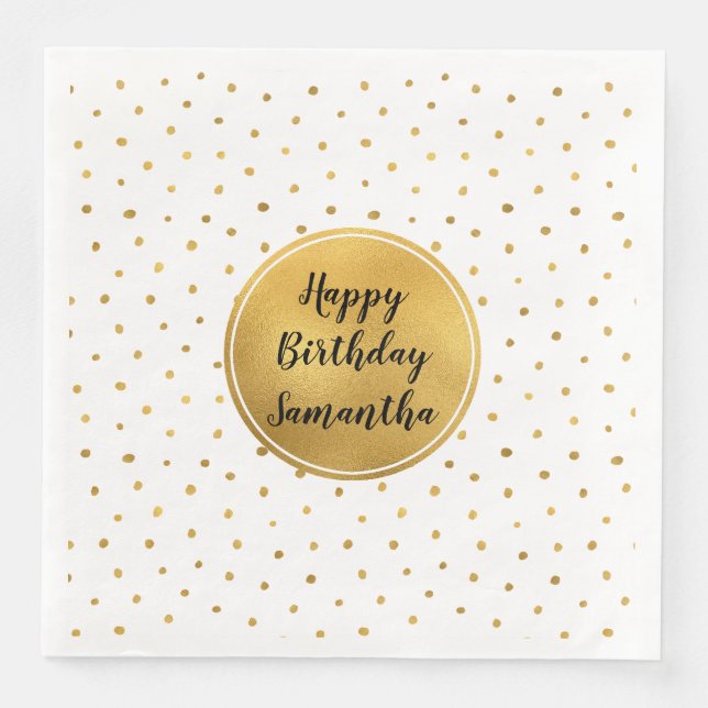 Serviette Jetable Dots blancs d'or Anniversaire (Devant)