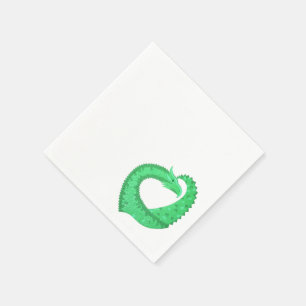 Serviette Jetable Dragon de coeur vert sur blanc
