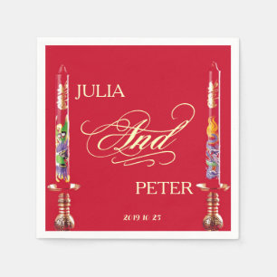 Serviette Jetable Dragon-Phoenix Bougies rouges Mariage chinois