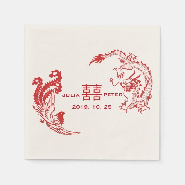 Serviette Jetable Dragon-Phoenix moderne Mariage chinois personnalis (Devant)