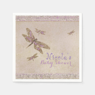 Serviette Jetable Dragonlies Purple & Or Dragonfly Custom Party