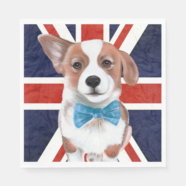 Serviette Jetable Drapeau Corgi Et Anglais (Devant)