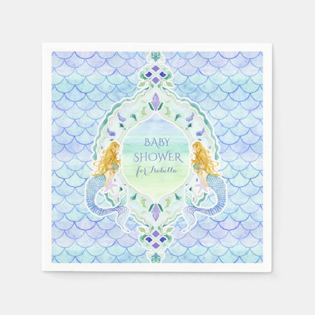 Serviette Jetable Echelle de poisson moderne Baby shower de sirène a (Devant)