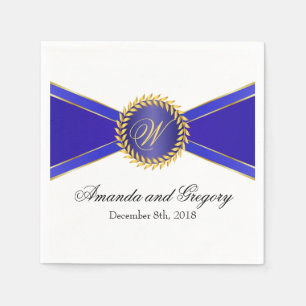 Serviette Jetable Élégance de monogramme bleu royal
