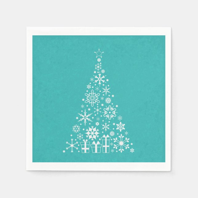 Serviette Jetable Élégant arbre de Noël blanc et turquoise (Devant)