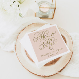Serviette Jetable Elegant Blush Gold Mr et Mme Script Monogram