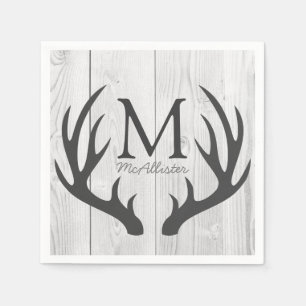 Serviette Jetable Elégant Cerf gris rustique Antlers Blanc Faux Bois