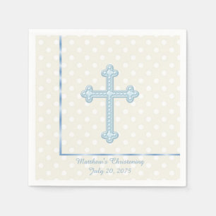 Serviette Jetable Elégant Croix Bleu Christening
