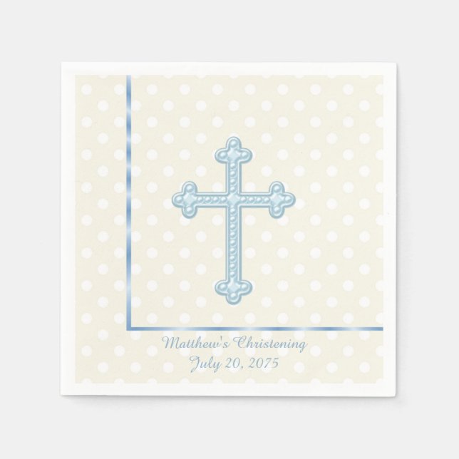 Serviette Jetable Elégant Croix Bleu Christening (Devant)