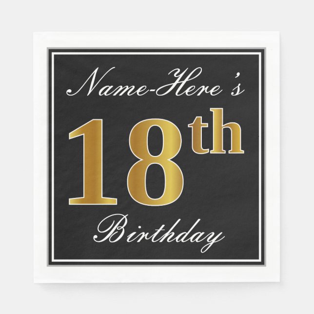 Serviette Jetable Elégant, Faux Gold 18e anniversaire + Nom personna (Devant)