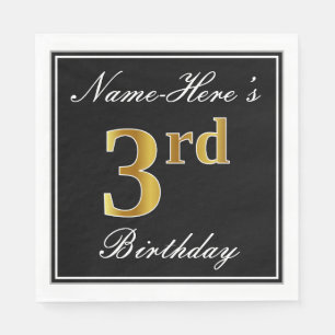 Serviette Jetable Elégant, Faux Gold 3ème anniversaire + Nom personn