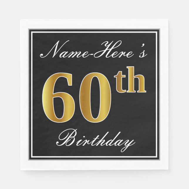 Serviette Jetable Elégant, Faux Gold 60e anniversaire + Nom personna (Devant)