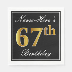 Serviette Jetable Elégant, Faux Gold 67e anniversaire + Nom personna