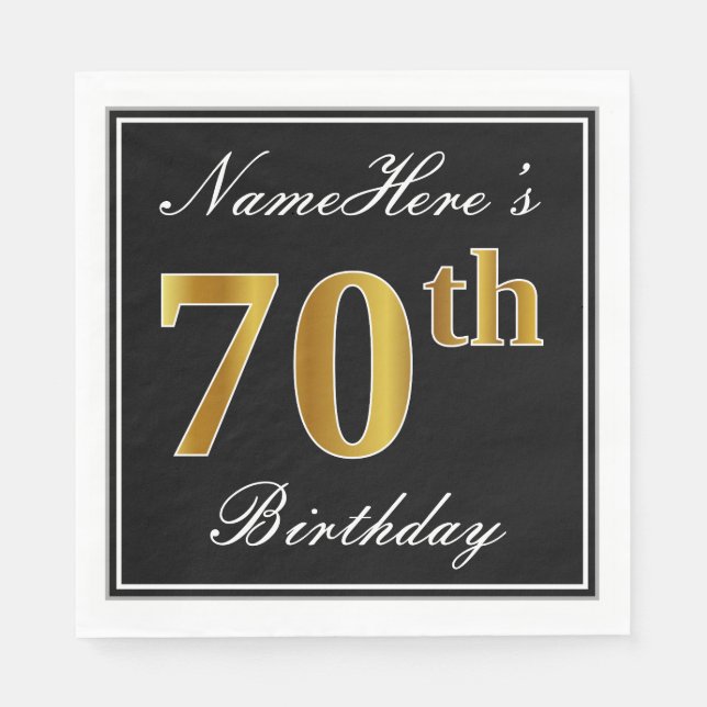 Serviette Jetable Elégant, Faux Gold 70e anniversaire + Nom personna (Devant)