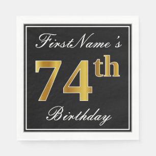 Serviette Jetable Elégant, Faux Gold 74e anniversaire + Nom personna