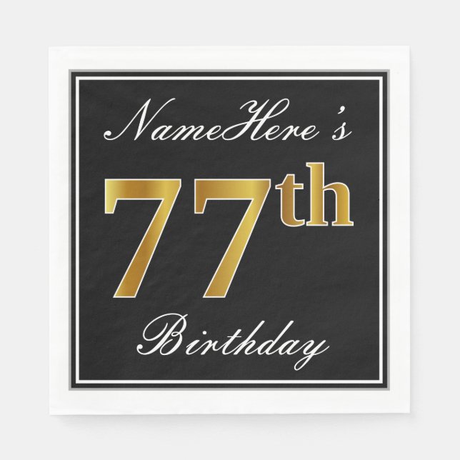 Serviette Jetable Elégant, Faux Gold 77e anniversaire + Nom personna (Devant)