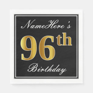 Serviette Jetable Elégant, Faux Gold 96e anniversaire + Nom personna