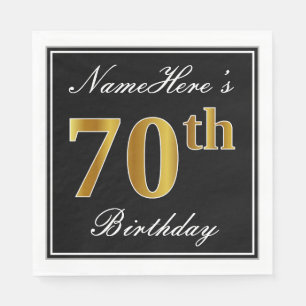 Serviette Jetable Élégant, Faux Or 70e Anniversaire + Nom Personnali