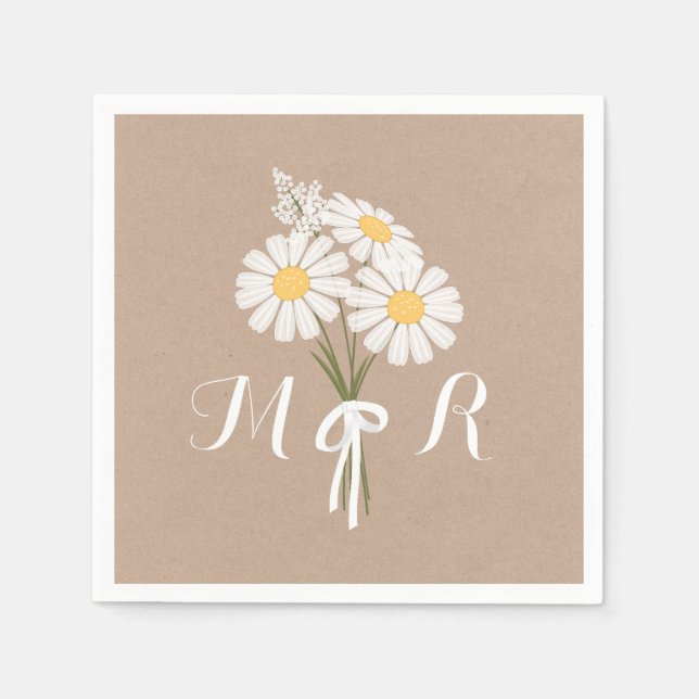 Serviette Jetable Élégant floral blanc marguerites Monogram Mariage (Devant)