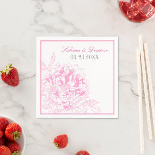 Serviette Jetable Élégant Fuchsia rose et gris Mariage de pivoine fl