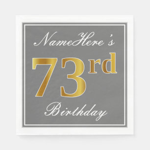 Serviette Jetable Elégant Grey, Faux Gold 73e anniversaire; Nom pers