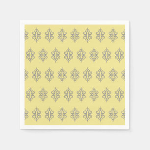 Serviette Jetable Élégant Jaune Gris Dentelle Mariage Serviettes