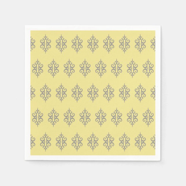Serviette Jetable Élégant Jaune Gris Dentelle Mariage Serviettes (Devant)