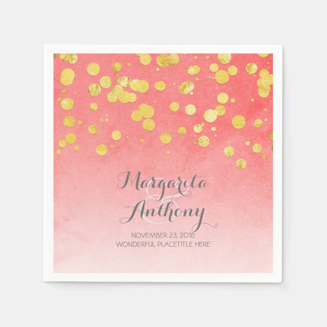 Serviette Jetable Élégant Mariage corail et or (Devant)