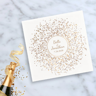Serviette Jetable Élégant Mariage romantique Gold & Silver Confetti