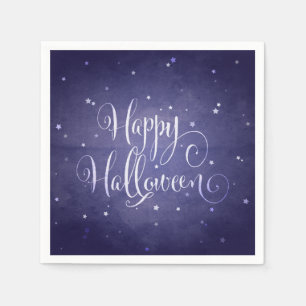 Serviette Jetable Elégant Midnight Blue Stars Happy Halloween