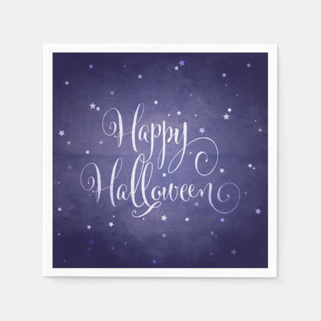 Serviette Jetable Elégant Midnight Blue Stars Happy Halloween (Devant)
