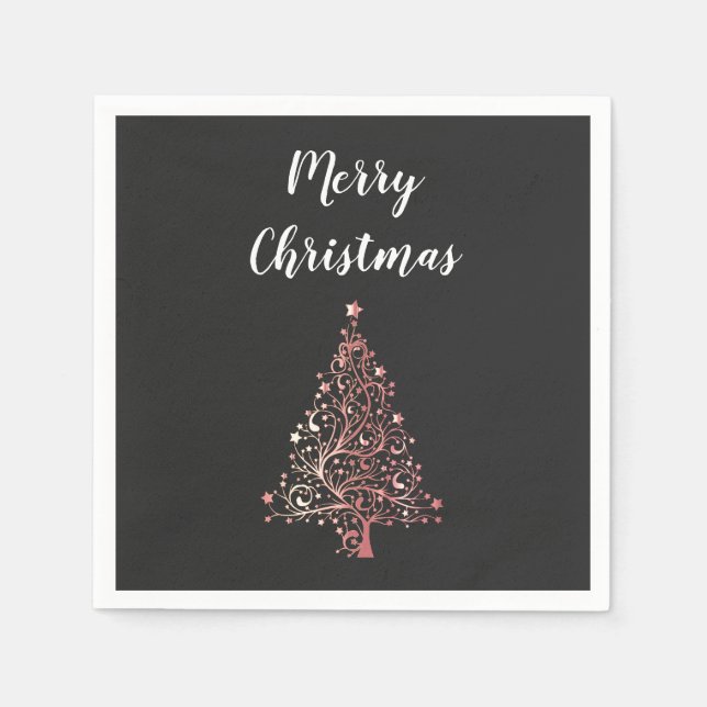 Serviette Jetable élégant moderne Joyeux Noël rose or arbre (Devant)