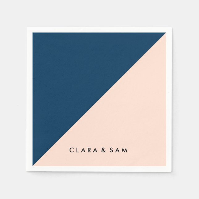 Serviette Jetable élégant moderne pastel peach bleu marine bloc de c (Devant)