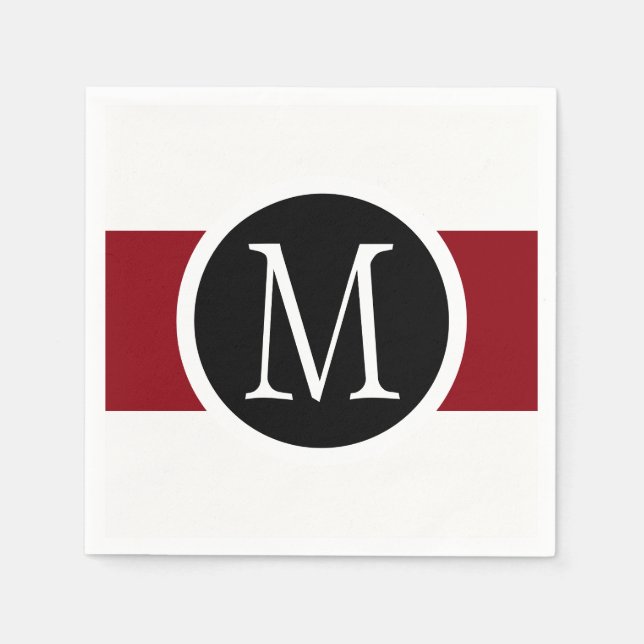 Serviette Jetable Élégant Monogramme noir, blanc et rouge (Devant)