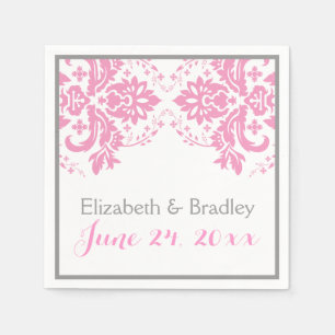 Serviette Jetable Elégant motif damassé rose, gris mariage