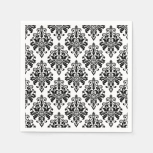 Serviette Jetable Élégant motif noir et blanc Damas