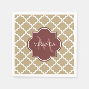 Serviette Jetable Élégant papier tan quatrefeuille burgundy monogram