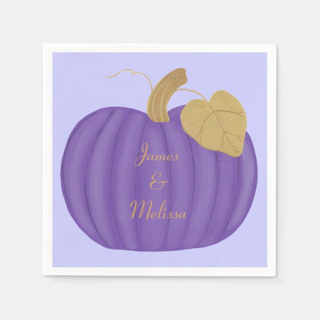 Serviette Jetable Elegant Purple Pumpkin Gold Leaf Wedding (Devant)
