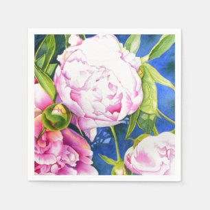 Serviette Jetable Elégant rose blanc classique aquarelle floral