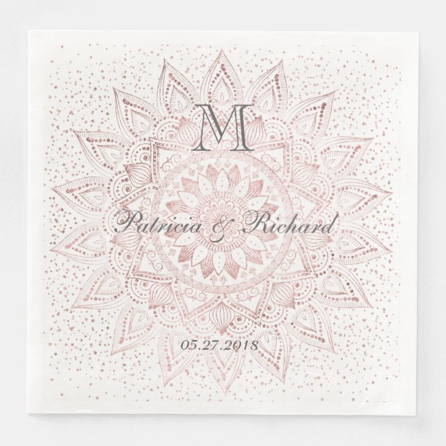 Serviette Jetable Élégant rose  d'or mandala confetti mariage (Devant)