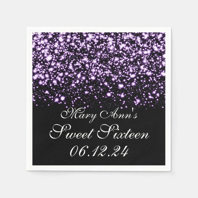 Serviette Jetable Élégant Sweet 16 Anniversaire Minuit Glam Purple (Devant)