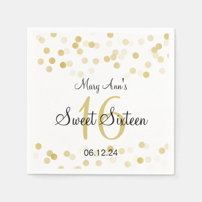 Serviette Jetable Elégant Sweet 16 Faux Gold Foil Parties scintillan (Devant)